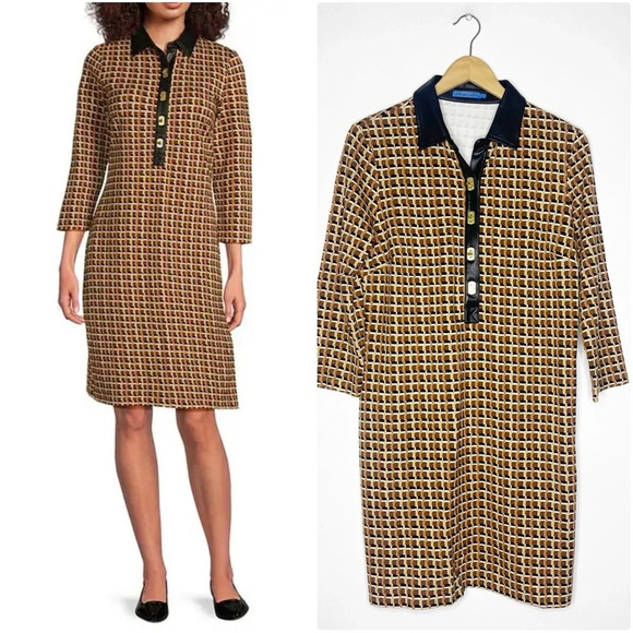 J. Mclaughlin Falcon Bainbridge Printed Point Collar Sheath Dress Size Large - Picture 1 of 8